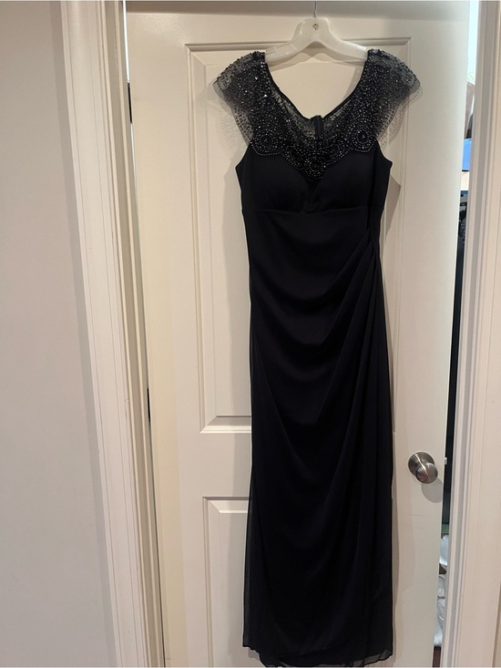 David's Bridal Dresses & Skirts - Elegant Navy Blue Beaded Cap-Sleeve Evening Dress